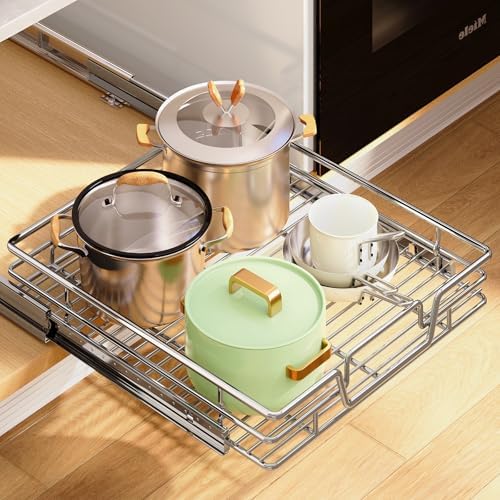 Kitchen Cabinet Pull Out Shelf and Drawer Organizer Slide Out Pantry Storaqe Basket in Multiple Sizes (17" W x 18" D,1 Tier)