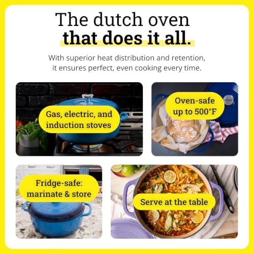 Lodge Essential Enamel Cast Iron Dutch Oven, 7.5 Quart, Caribbean Blue