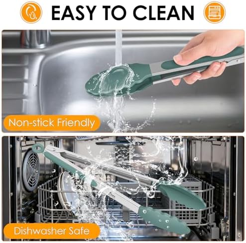 HOTEC Stainless Steel Kitchen Tongs with Silicone Tips, Set of 3-7",9" &12"