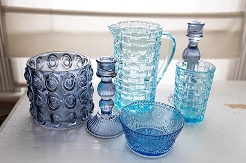 Vintage-Inspired Codi Glass Decorative Serving Bowl, 7" x 2.75", Sky Blue