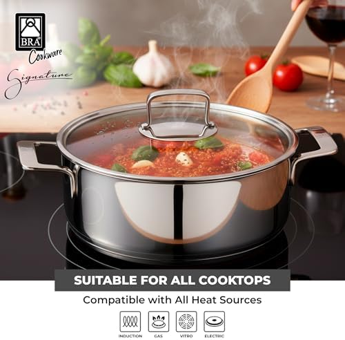 BRA COOKWARE Signature Stainless Steel Stock Pot w/Lid | 8 Inches 2.4 Qt