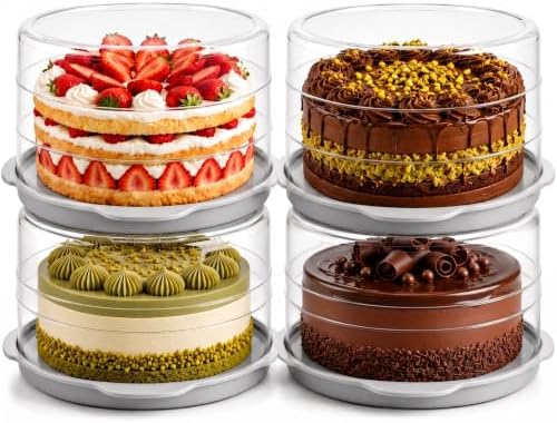 Evelots 4-Pack 11-Inch Cake Containers with Lids, Portable Cake Carriers
