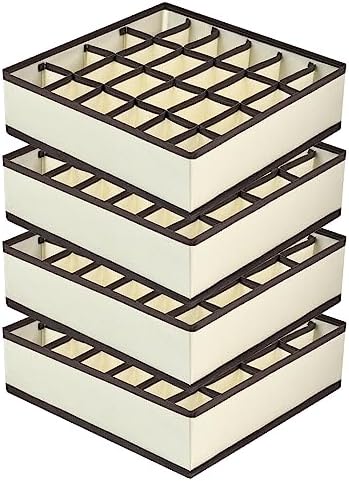 joyoldelf Sock Drawer Organizer Divider Underwear Organizer 24-cell Fabric Dresser Drawer Organizers Storage Boxes for Socks Lingerie, Handkerchiefs, Ties 4 Pack (Beige)