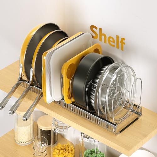 ORDORA Pots and Pans Organizer under Cabinet, 11.8-22.8" 12 Dividers Silver