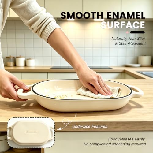 Oval Cast Iron Dutch Oven, Sourdough Bread Baking Pan with Lid, White