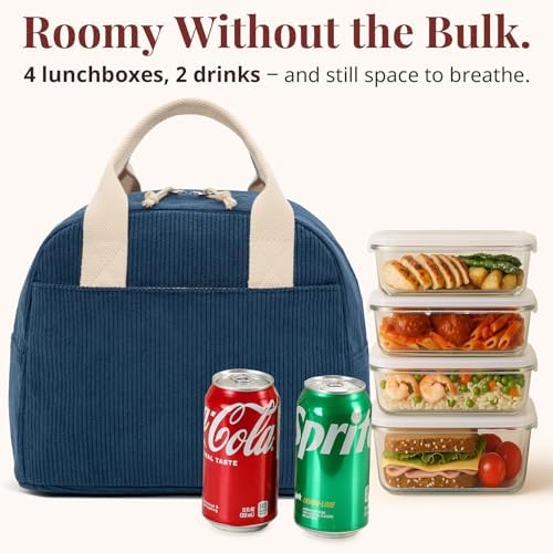 LOVELYWIND Lunch Box for Women Men, Corduroy Insulated Lunch Bag for Work