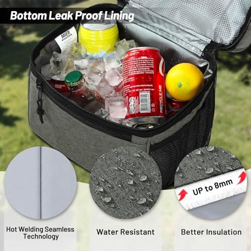 MIER Insulated Lunch Box Bags for Men Women, Dual Compartment, Grey