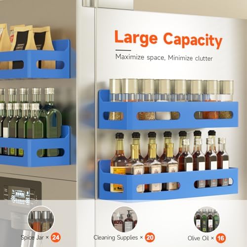 Sevenblue 4-Pack Magnetic Spice Rack for Refrigerator with Hooks, Blue