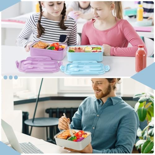 Bento Boxes for Adults - 1100 ML Lunch Box Container For Kids Women With Built-in Spoon & Fork - Durable for On-the-Go Meal, BPA-Free and Food-Safe Materials（White）