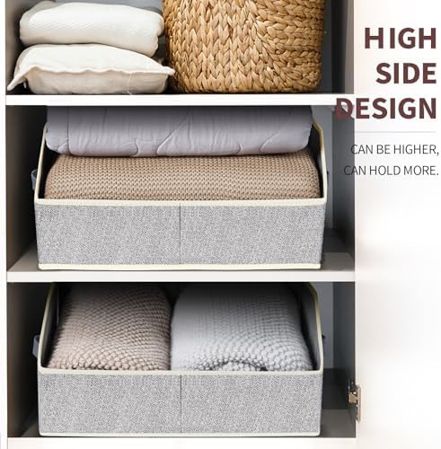 Homsorout Trapezoid Closet Shelf Organizer - Large Baskets for Organizing, Fabric Storage Box for Shelves, Cube Storage Bins for Clothes, Books, Blankets, 3 Pack, Light Gray