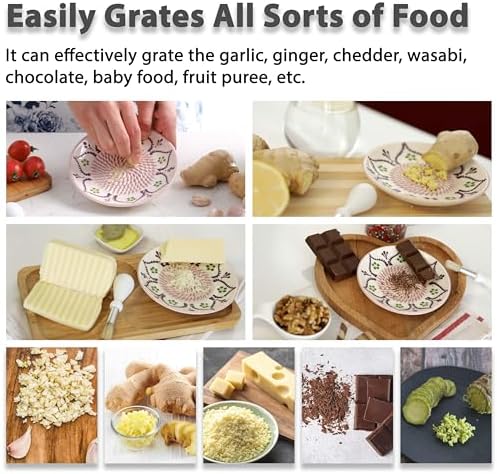 Ceramic Garlic Grater Plate - Handmade 4 Pcs Press - Natural Grinder - Decorative Mincer - Ginger, Cheese Grater - Hand Dish (Vanilla White)