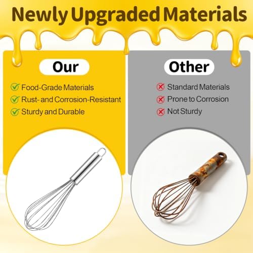 Ninsula 3 Pack Stainless Steel Whisk, 8" 10" 12" Thicken Heavy Duty Whisk Set, Food Grade Kitchen Wire Whisks for Cooking, Whisking, Blending, Stirring