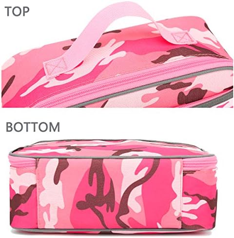FlowFly Kids Lunch box Insulated Soft Bag Mini Cooler Back to School Thermal Meal Tote Kit for Girls, Boys, PinkCamo