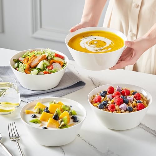 MALACASA 35 OZ Soup Bowls Set of 4, White Bowls Deep Cereal Ramen Bowl