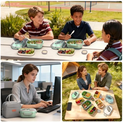 PEDECO Green Lunch Box Set with Bag & Utensil, Leak Proof for Women Men Kid
