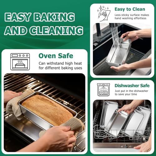 TeamFar Loaf Pans for Baking, 9 x 5 Inch Stainless Steel Loaf Bread Pans