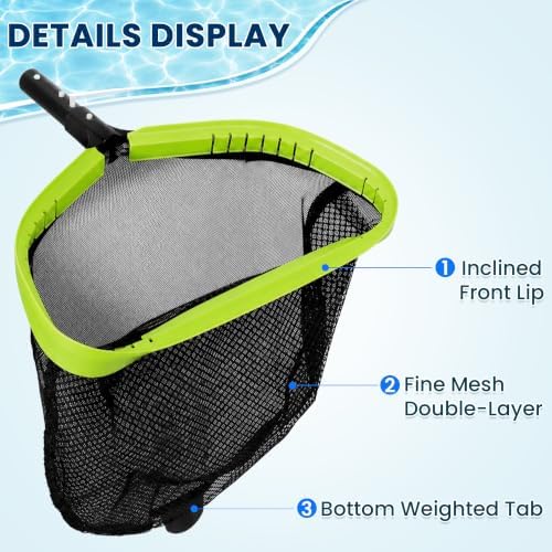 Sepetrel Pool Net,Professional Swimming Pool Leaf Skimmer Nets for Cleaning with Double-Layer Deep Big Bag,Heavy Duty Aluminum Frame & Handle Rake(Pole Not Included)
