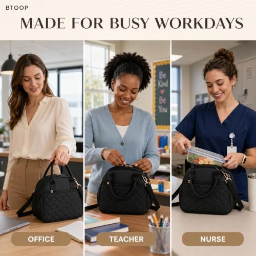 BTOOP Lunch Box for Women, Quilted Insulated Lunch Bag with Shoulder Strap