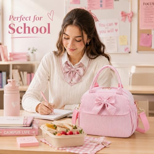 LEDAOU Lunch Box for Women, Insulated Reusable Lunch Bag, Cooler Tote for Work, School, College, Travel, Picnic, Everyday Use