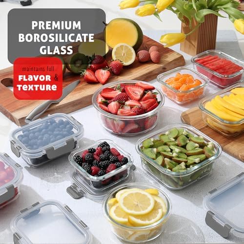 EATEX 32pc Glass Storage Containers with Lids, 16 Glass Food Storage Containers with 16 Airtight Lids for Pantry & Kitchen, Meal Prep Containers for Lunch, Oven Freezer Microwave & Dishwasher Safe