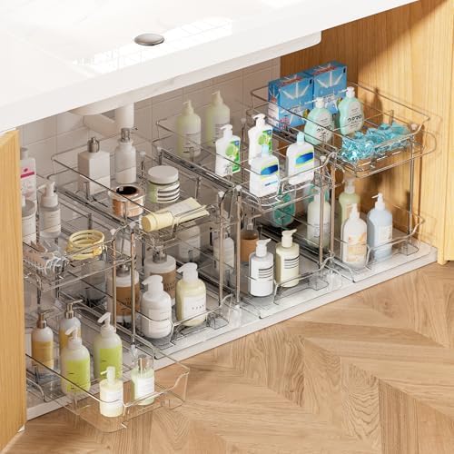 Vtopmart 4 Pack Plastic Clear Pull Out Organizer with Dividers (S-Divided)
