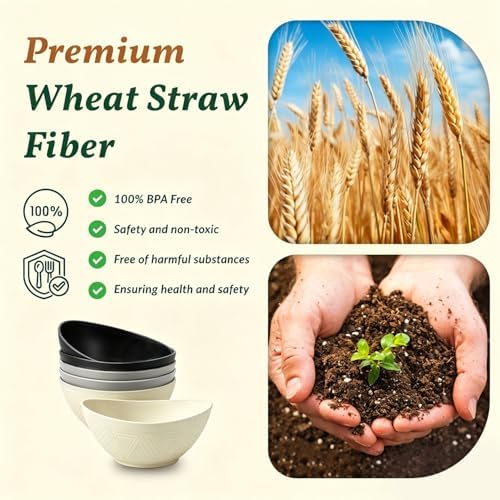 Homienly Wheat Straw Bowls 26 OZ Serving Bowls Oval Serving Dishes for Salad, Dinner, Cereal, Snack, Prep, Dessert Bowls Set Unbreakable Camping Bowls Microwave & Dishwasher Safe (6 PCS Grey Stone)