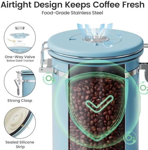 Veken Coffee Canister with Window, Airtight Stainless Steel Container, 22OZ