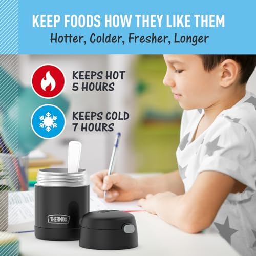 THERMOS FUNTAINER Kids Food Jar with Spoon, 10oz, Black