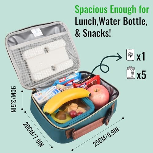 Genteen Lunch Box for Kids, Boys - Insulated Small LunchBox Reusable, Zip Closure & Buckle Handle, Portable Cooler for Work, School, Travel (Lake Green)
