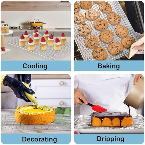 TeamFar Cookie Sheets with Cooling Racks, 2 Pans + 2 Racks, 17.6x13x1 Inch