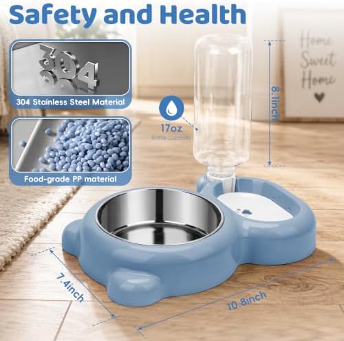 2-in-1 Dog Cat Bowl, Cat Food and Water Bowl Set, Blue