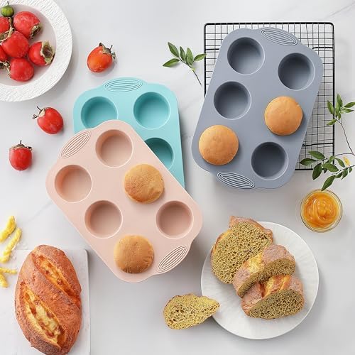 XZZWLL 3 Pack Silicone Muffin Pan, 6 Cup Nonstick Cupcake Molds for Baking