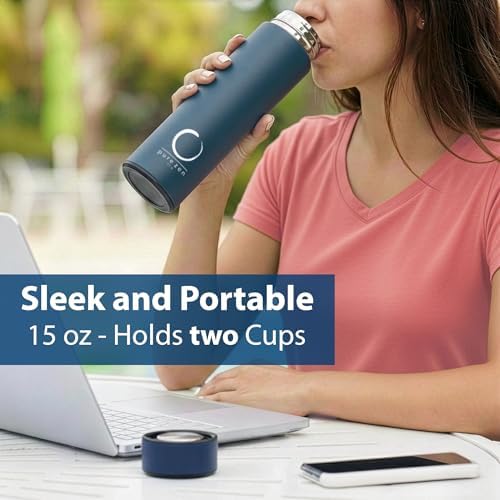 Pure Zen Tea Insulated Tea Infuser Bottle, 15 oz, Tea Thermos with Infuser