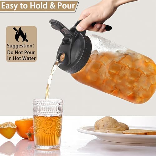 64oz (2 quart) Glass Pitcher with Lid, Mason Jar Pitcher, Glass Container