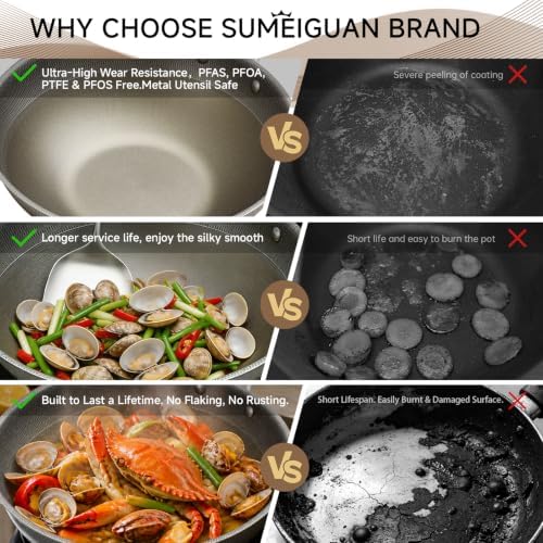 13" Titanium Hybrid Woks with Lid & Stir-fry Pans Nonstick, Induction