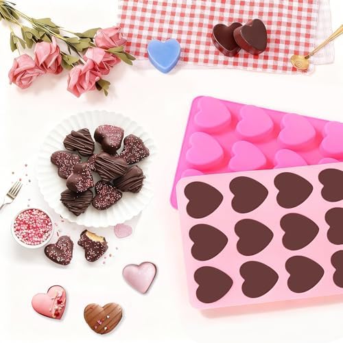 Heart-Shaped Silicone Chocolate Molds - Set of 2, Perfect for Mother's Day, Non-Stick Candy Heart Molds for Baking, Candy, Gummy, Cake, Jelly, Pudding, Handmade Soap Mould