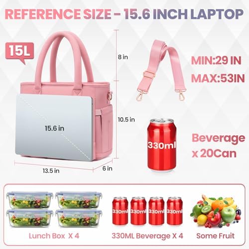 Artelaris Lunch Bag Women, Adult Insulated Lunch Box, Leakproof Lunch Cooler Bag, Reusable Large Lunch Cooler for Work, Picnic, Travel (Pink)