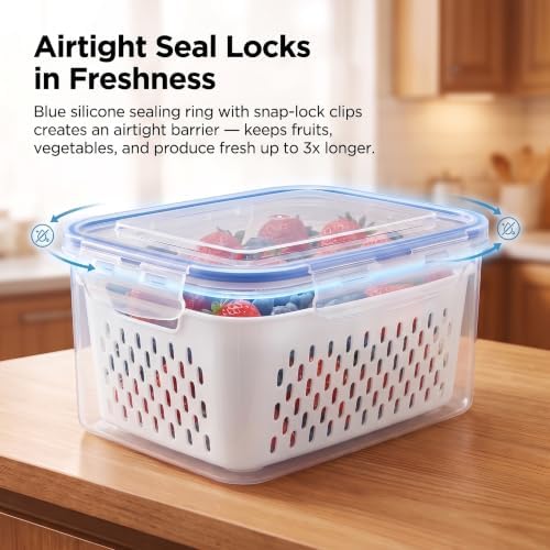 Stackable Produce Storage with Colander for Fridge Meal Prep
