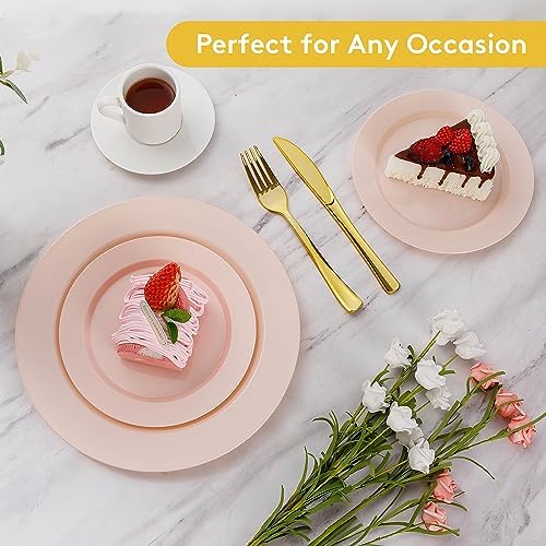 Goodluck 200PCS Disposable Pink Plastic Plates, Heavy Duty Disposable