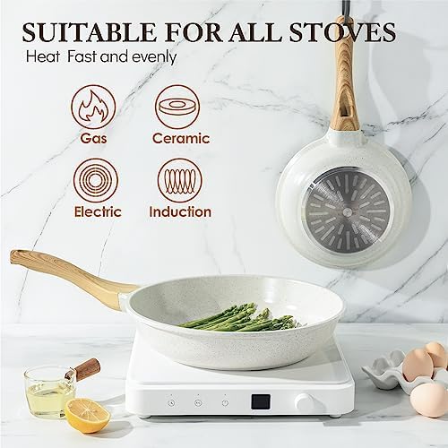 SENSARTE Nonstick Ceramic Frying Pan 12-Inch, Healthy Non Toxic Skillet, Induction Compatible Omelet Pan with Heat Resistant Handle, PFAS-Free, White