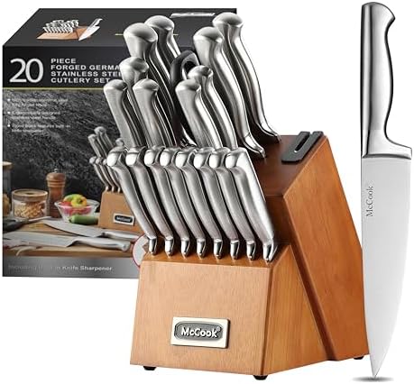 McCook Knife Set Kitchen Steel Knife Block Set w Built-in Sharpener