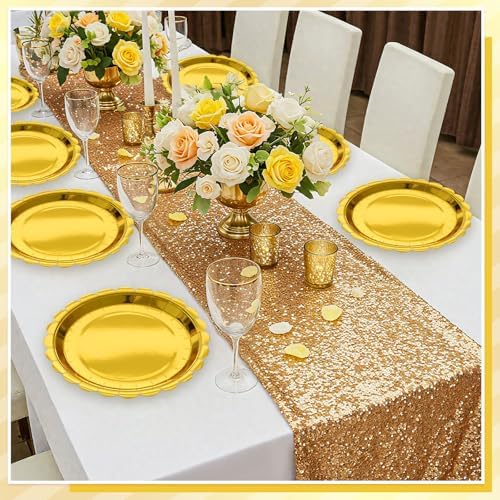 NatNarr 30 Pcs Gold Plates Disposable 9 Inch Scalloped Gold Paper Plates Dessert Cake Plate Cute Party Plate for Wedding, Birthday, Holiday (Pack of 3)