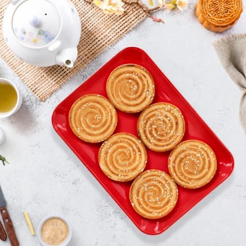3 Pack Red Plastic Serving Trays for Party - 8 x 11 Inch - Heavy Duty Red Dessert Trays for Parties