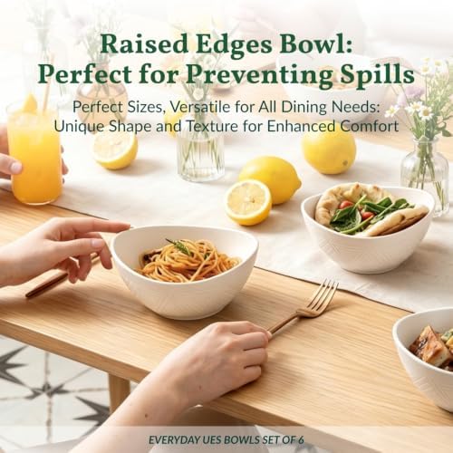 Homienly Wheat Straw Bowls 26 OZ Serving Bowls Set of 6 Unbreakable Salad Bowls for Breakfast, Cereal, Soup, Snack Mcirowave and Dishwasher Bowls Set for Kitchen, Camping, Party (White)