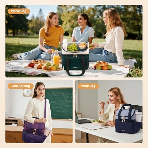LOVEVOOK Insulated Lunch Box for Women,X Large Double Deck Adult Lunch Bag