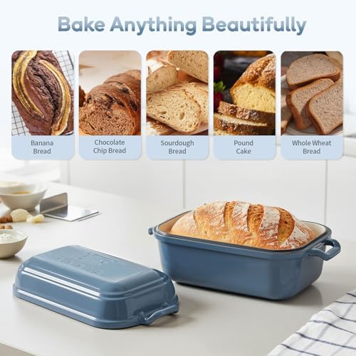 Dutch Oven for Sourdough Bread Baking, Enameled Cast Iron Dutch Oven Pot with Lid, 10×6 Bread Loaf Pans with Lid for Homemade Bread, Cake, Meatloaf, Oven & Induction Safe (Blue, 3.84 QT)