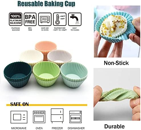 24 Pack Silicone Baking Cups, Reusable Cupcake Liners Molds, Multicolor