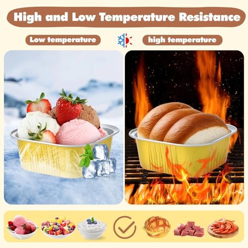 selizo 60 Pack 10oz Mini Disposable Cake Pans with Lids, Aluminum Foil Square Baking Cups, 4.4x4.4 Large Baking Cake Tins Cup Cake Containers with Lids for Individual Cakes