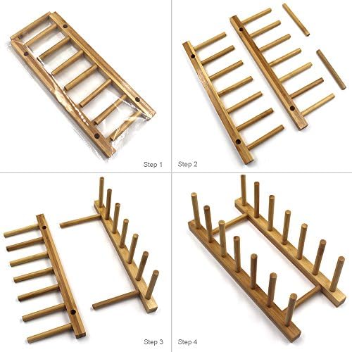Bamboo Wooden Plate Racks Dish display Holder Kitchen Storage, Pack of 2