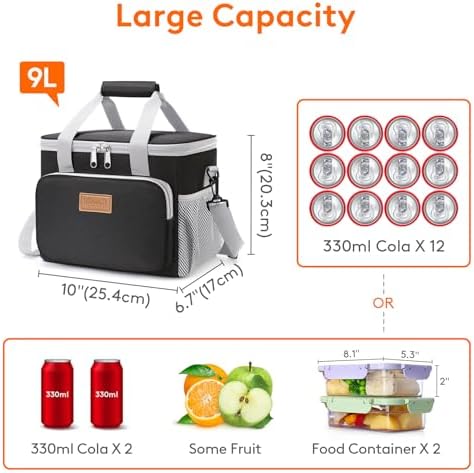 Lifewit Medium Lunch Bag, Insulated Lunch Box, Soft Cooler Cooling Tote for Adult Men Women, Gray and Black 12-Can (9L)